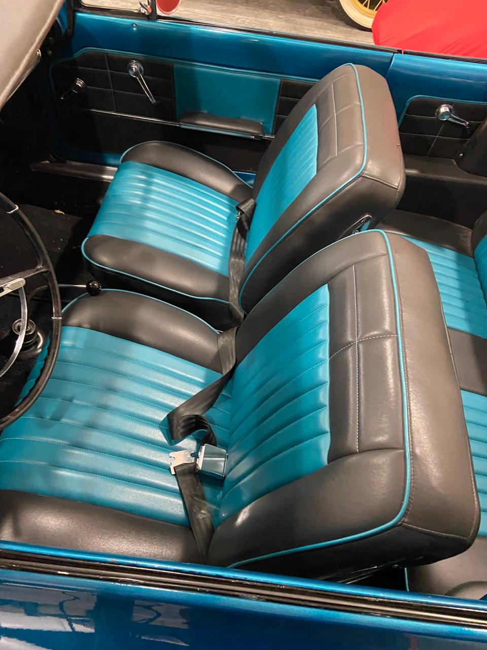 Turquoise and black seats